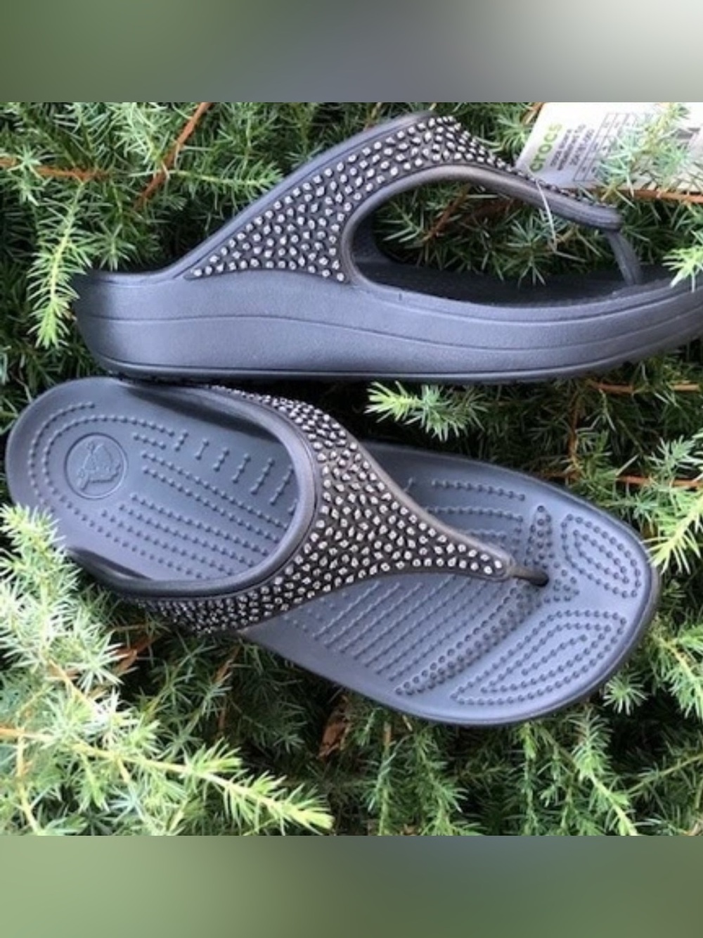 CROCS Black Jeweled Platform Flip Sandals